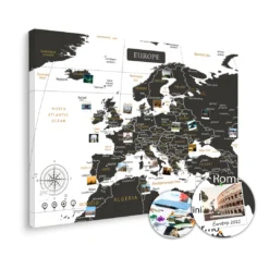 Biało czarna mapa Europy na ścianę do oznaczania podróży XXL