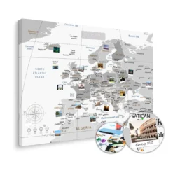 Szara mapa Europy na ścianę do oznaczania podróży XXL