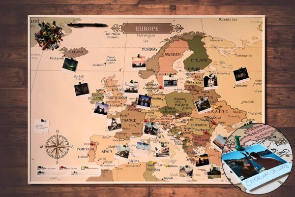 Mapa Europy - mapa podróży na ścianę biała rama PicArta