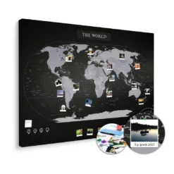 Czarno-biała mapa świata na ścianę do oznaczania podróży XXL