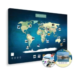 Niebieska mapa świata na ścianę do oznaczania podróży XXL