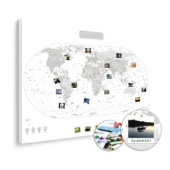 Szara mapa świata na ścianę do oznaczania podróży XXL