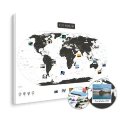 Biało-czarna mapa świata na ścianę do oznaczania podróży XXL