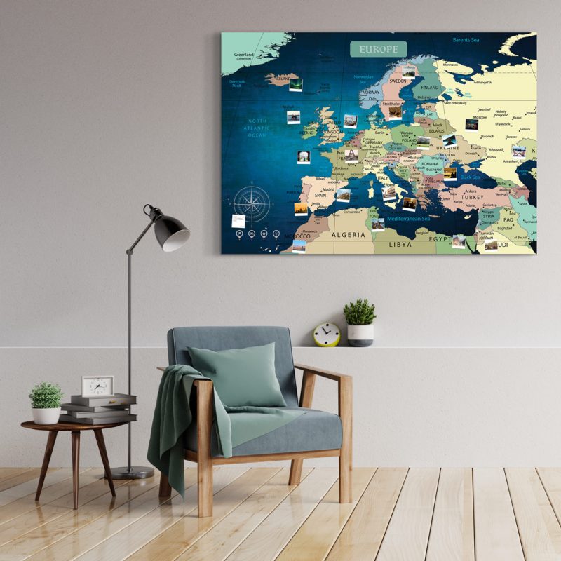 A0 Mapa Europy do Oznaczania Podróży niebieska Deep Blue