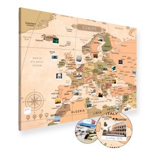 A0 Mapa Podróży Europy na ścianę do zaznaczania miejsc klasyczna na płótnie XXL