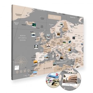 A0 Mapa Podróży Europy na ścianę do zaznaczania miejsc pastelowa na płótnie XXL