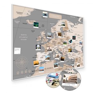 A1 Mapa Podróży Europy na ścianę do zaznaczania miejsc pastelowa rama biała