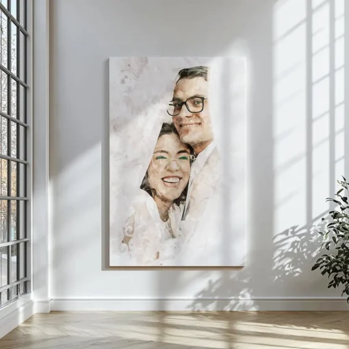 Obraz akwarelowy dla par – wyjątkowa pamiątka ślubna na płótnie. Personalizowany portret zakochanych od Picarta.