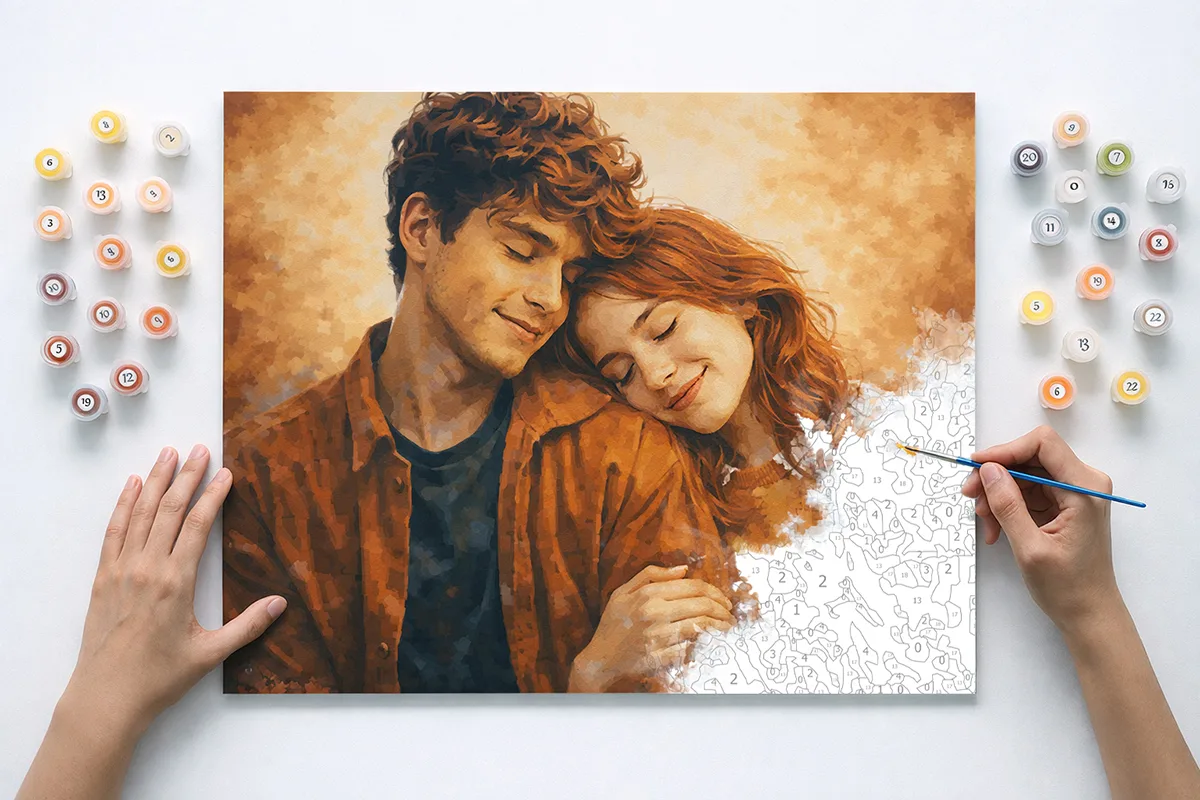 Malowanie po numerach ze zdjęcia - gotowy obraz na płótnie z portretem pary